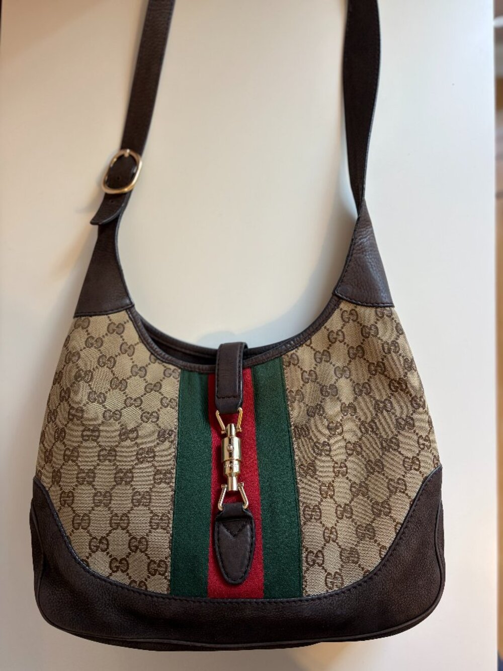 Vintage Gucci Jackie GG Canvas Web Stripe Hobo Bag
